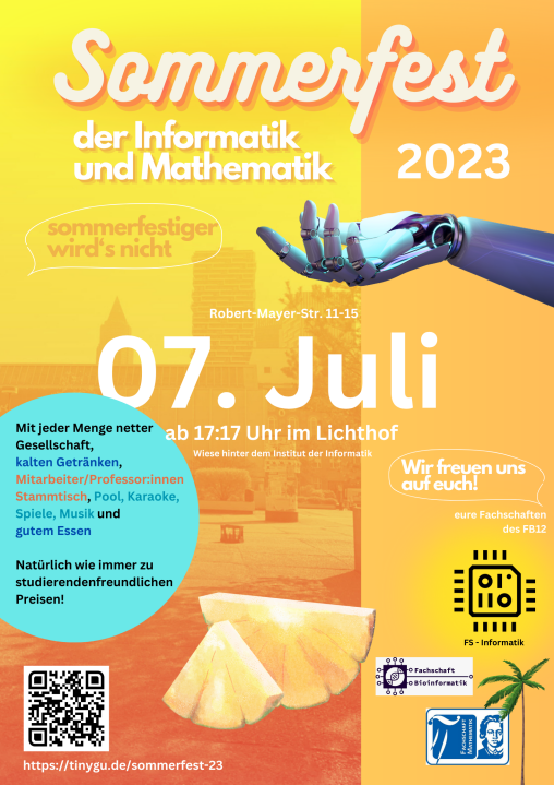 Plakat: Sommerfest der Informatik und Mathematik am 7. Juli im Lichthof der Informatik