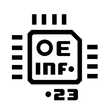 Logo der Fachschaft (stilisierter Chip) mit Schriftzug OE INF 23