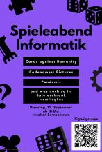 Spieleabend am 10. September 2024 ab 18 Uhr im alten Lernzentrum Informatik